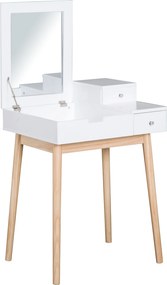 HOMCOM Modern Stílusú Sminkasztal Tükörrel - 2 Fiók, Összecsukható Tükör hálószobába, Nappaliba, 60 x 50 x 85,5 cm Fehér | Aosom