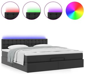 fekete műbőr ottomán ágy matracokkal &amp; LED-ek 160x200cm