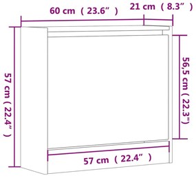szürke sonoma színű szerelt fa cipőszekrény 60 x 21 x 57 cm