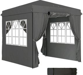 Outsunny 2.5x2.5m Tetőpavilion, Vízhatlan Stabil Télálló Gyorsan Felállítható Hajtható Pavilion, UV Védelem 50+, Hajtható Parti sátor Kert sátor 4 Old