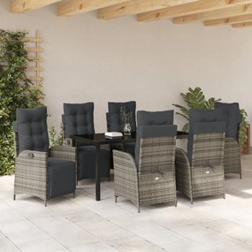 7 Darabos Kerti Étkezős Szett Szürke Poli Rattan