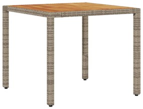 szürke polyrattan kerti asztal akácfa lappal 90 x 90 x 75 cm