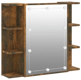 füstös tölgy színű tükrös szekrény LED-ekkel 70 x 16,5 x 60 cm