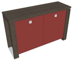 Verno+ alacsony szekrény 140 x 46 x 90 cm, üvegajtó, antracit tölgy / piros