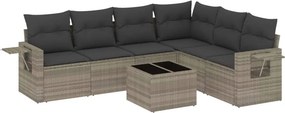 vidaXL 7 részes világosszürke polyrattan kerti ülőgarnitúra párnákkal