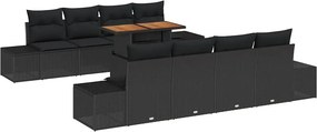 vidaXL Kerti Kanapé Szett tárolóval 9 pcs Fekete Poli rattan