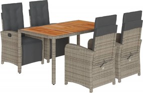 vidaXL 5 részes szürke polyrattan kerti étkezőgarnitúra párnával