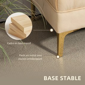 HOMCOM Kárpitozott pad az ágy végén klasszikus elegáns stílusban - 118L x 45W x 42H cm, arany fém lábak, bézs bársony | Aosom