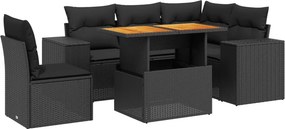 vidaXL 6 részes fekete polyrattan kerti ülőgarnitúra párnákkal