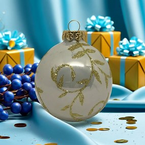 Pasztelkék kézzel festett üveg karácsonyi gömb szett 6*7cm