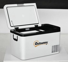 Outsunny Hordozható Elektromos Hűtő 25L 12/24V -20℃-ig Kompresszoros Hűtő és Fagyasztó Autóhoz LED Fénnyel és Összecsukható Fogantyúkkal 58.5x33.5x35.