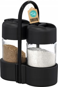 Só- és borsszóró fűszertartó fekete üveg 2 db-os szett