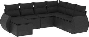 vidaXL 7 részes fekete polyrattan kerti ülőgarnitúra párnával