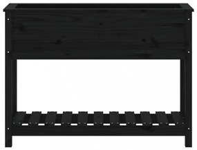 fekete tömör fenyőfa növénytartó polccal 111,5x34,5x81 cm