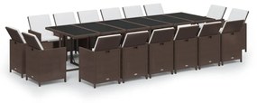 vidaXL 17 részes barna polyrattan kerti étkezőgarnitúra párnákkal
