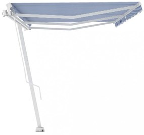 kék és fehér kézzel kihúzható póznás napellenző 600 x 350 cm