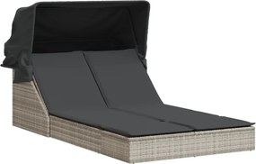 vidaXL világosszürke polyrattan dupla napozóágy tetővel és párnával