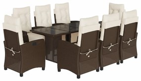 9-részes barna polyrattan kerti étkezőgarnitúra párnákkal