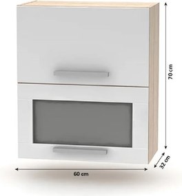 Billenő felsőszekrény üveggel 2DV, tölgy sonoma/fehér, NOVA PLUS NOPL-009-OH