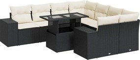 vidaXL 9 részes fekete polyrattan kerti ülőgarnitúra párnákkal