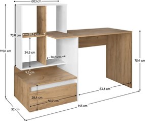Számítógépasztal, artisan tölgy/fehér, NEREO NEW