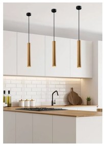 Fekete függőlámpa fa búrával ø 7 cm Tubo – Candellux Lighting