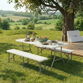 Catering/camping szett – ESSEN asztal + 2× LINDAU pad