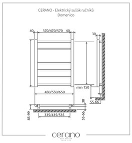 Cerano Domenico, elektromos törölközőszárító 660x550 mm, 97W, fehér, CER-LIV-W-ER-6-55