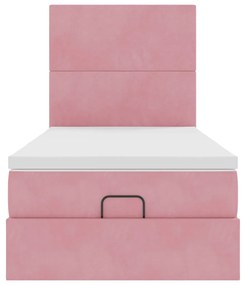 Ottomán ágykeret matracokkal rózsaszín 80x200cm bársony