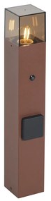 Ipari kültéri oszlop rozsdabarna színben, füstüveggel, 50 cm-es, alkonyatérzékelővel - Denmark