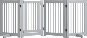 PawHut Szabadonálló Kutyabiztonsági Ajtó 204 x 75 cm Fa Kutyakapu Lépcsőhöz, Ajtókhoz, Konyhához, Előtérhez, 4 Panel, Világosszürke | Aosom