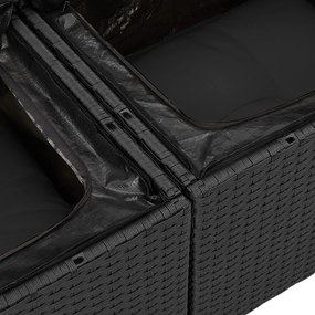 13 darabos kert sofa szett párnákkal fekete poli rattan akáciával, 4 darabos kert étkező szett párnákkal fekete poli rattan akáciával