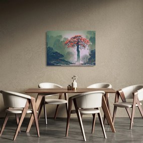 Egy magányos vörös fa képe (üvegen) (70x50 cm)