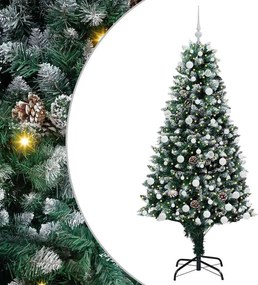 vidaXL Mű karácsonyfa 300 LED-del Zöld 180 cm PVC és Acél és Műanyag