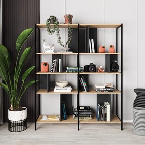 Fekete-natúr színű könyvespolc tölgyfa dekorral 144x175 cm Alabama – Marckeric