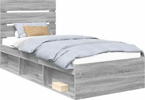 vidaXL Ágykeret fejtámlával Szürke Sonoma 90 x 200 cm Tömör fenyőfa