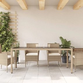 bézs polyrattan üveglapos kerti asztal 190 x 90 x 75 cm