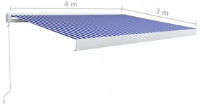 kék és fehér manuális, kazettás napellenző 400 x 300 cm