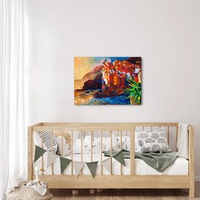 Kép - Falu Cinque Terre partján, az olasz riviérán, modern impresszionizmus (70x50 cm)