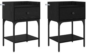 Éjjeli asztal fiókkal 2 pcs Musta tammi 40 x 29 x 60 cm Faanyag
