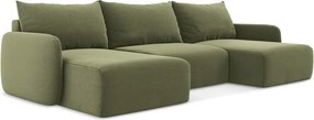 Zöld bársony kinyitható-tárolóhelyes (U alakú) sarokkanapé Kalena – Makamii