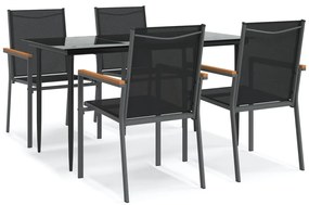 vidaXL 5 részes fekete textilén és acél kerti étkezőgarnitúra