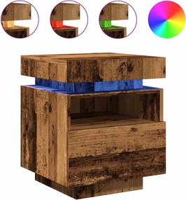 vidaXL antik fa színű éjjeliszekrény LED-világítással 40x39x48,5 cm