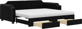 vidaXL fekete kihúzható szövet heverő fiókokkal 90 x 200 cm