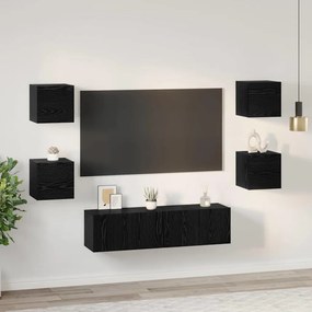 TV szekrény garnitúra Falra szerelhető 6 pcs Musta tammi