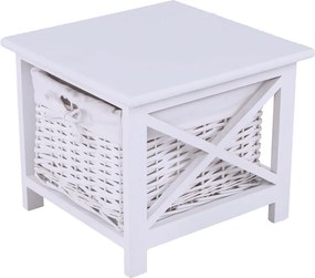 Éjjeliszekrény, fa/vesszőfonás/szövet, fehér, RAFAELLO