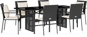 vidaXL 7 részes fekete polyrattan kerti étkezőgarnitúra párnával