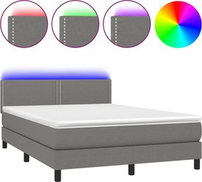 vidaXL sötétszürke szövet rugós és LED-es ágy matraccal 140x200 cm