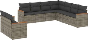 vidaXL 9 részes szürke polyrattan kerti ülőgarnitúra párnákkal