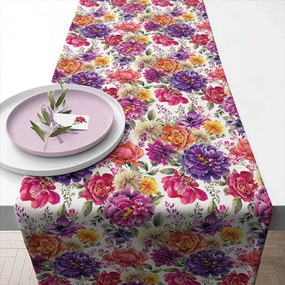 Virág mintás pamut asztali futó 40x150 cm Anne white